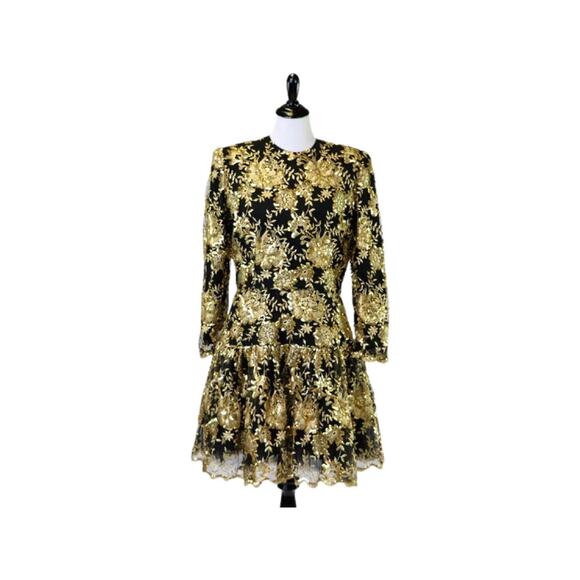 Vintage William Pearson Black Mesh Mini Cocktail Evening Dress Large - Picture 1 of 11